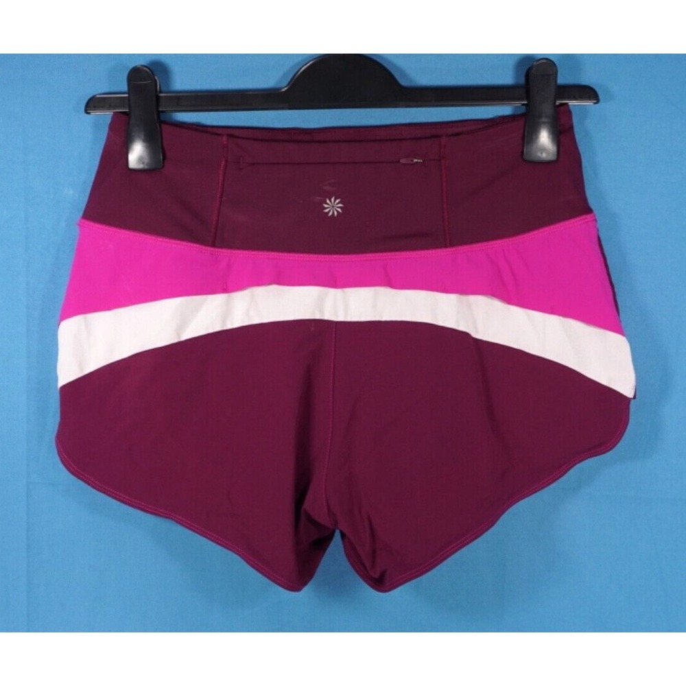 ATHLETA Running Free Shorts PINK/PURPLE COLORBLOCK Lined w/Mesh Vents SIZE XS